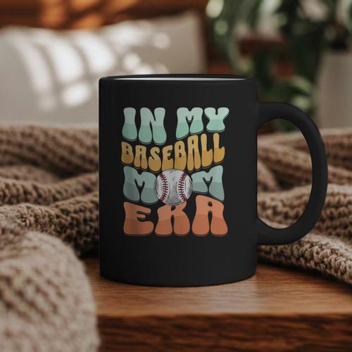 In My Baseball Mom Era Retro Groovy Style Sports Mama Graphic Print Coffee Mug - Sportilla