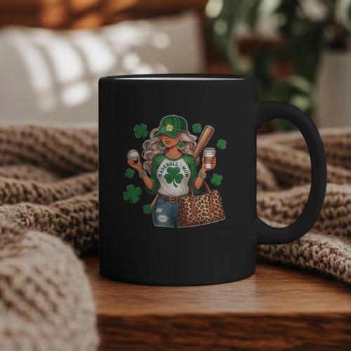 Baseball Mom Green Shamrock St Patrick Day Women Graphic Print Coffee Mug - Sportilla