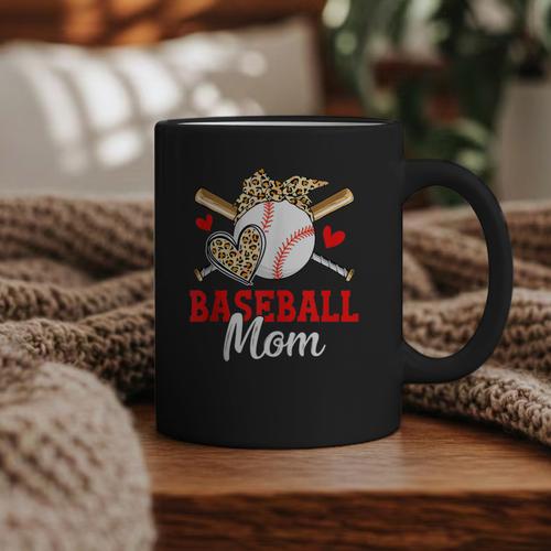 Baseball Mom Leopard Heart Mother's Day Girls Graphic Print Coffee Mug - Sportilla