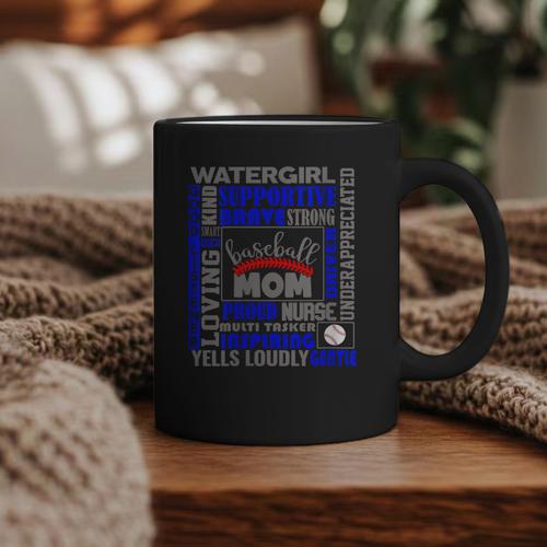 Baseball Mom Traits For Great Mothers Grey And Blue Graphic Print Coffee Mug - Sportilla
