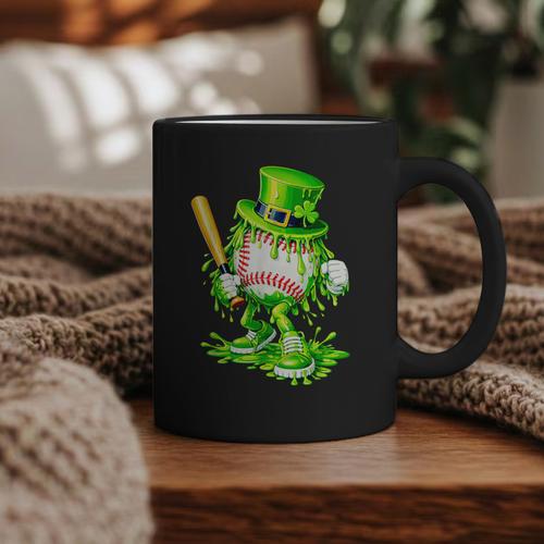 Baseball Player Ice Cream Drip Shamrocks St Patrick's Day Graphic Print Coffee Mug - Sportilla