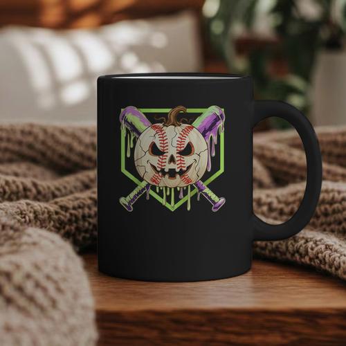 Baseball Pumpkin Halloween Baseball Drip Spooky Halloween Graphic Print Coffee Mug - Sportilla