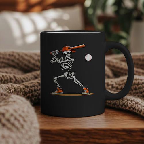 Baseball Skeleton Spooky Boys Halloween Baseball Player Graphic Print Coffee Mug - Sportilla