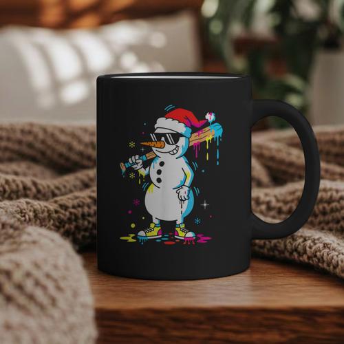 Baseball Snowman Drip Cool Christmas Men Boys Girls Graphic Print Coffee Mug - Sportilla