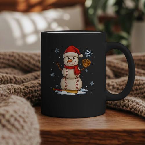 Baseball Snowman Merry Christmas Holiday Sports Xmas Pajamas Graphic Print Coffee Mug - Sportilla