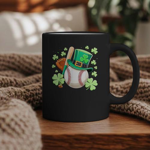 Baseball St Patricks Day Lucky Baseball Player Shamrock Graphic Print Coffee Mug - Sportilla