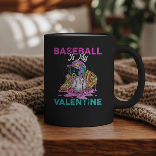 Baseball Is My Valentine Ice Cream Drip Crossed Bats Sport Graphic Print Coffee Mug - Sportilla