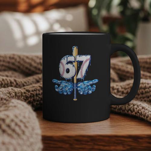 Blue Camo Baseball 67 Six Seven Camo Ice Cream Drip Boy Teen Graphic Print Coffee Mug - Sportilla