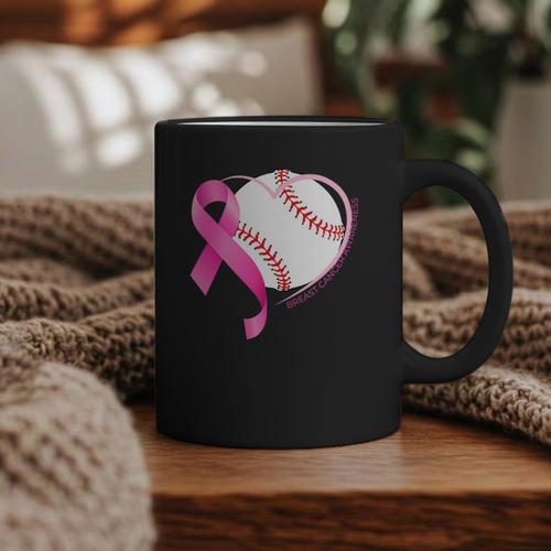 Breast Cancer Awareness Baseball Mom Graphic Print Coffee Mug - Sportilla
