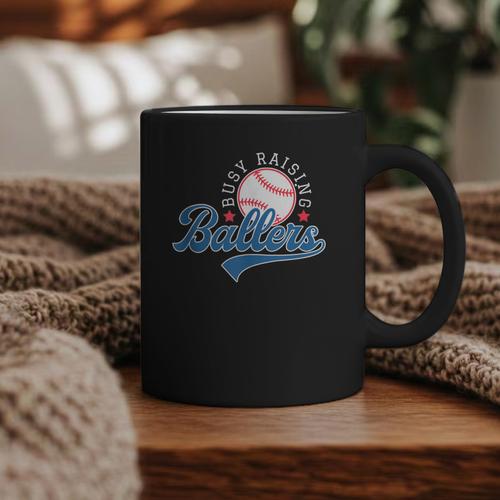 Busy Raising Ballers Baseball Mom Group Tee Graphic Print Coffee Mug - Sportilla