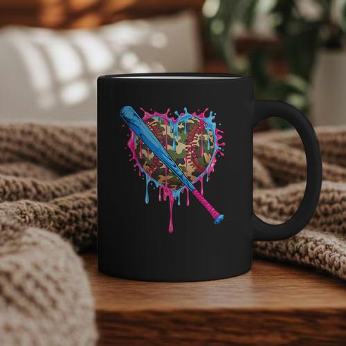 Camo Baseball Heart Drip Valentine Baseball Icecream Boys Graphic Print Coffee Mug - Sportilla
