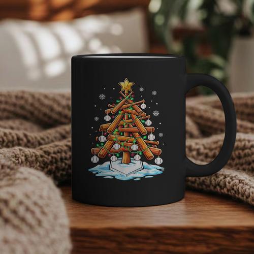 Christmas Baseball Tree Lights Xmas Graphic Print Coffee Mug - Sportilla
