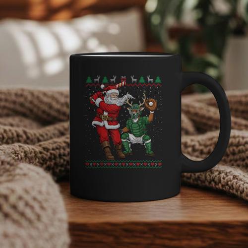 Christmas Santa Baseball Ugly Sweater Graphic Print Coffee Mug - Sportilla