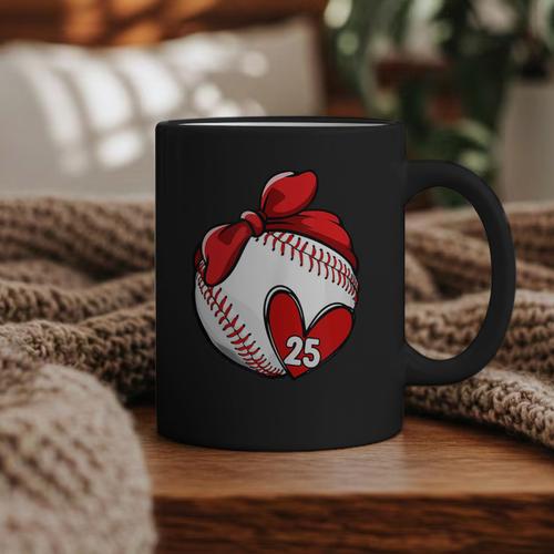 Custom Baseball Mom Number 25 Heart For Mom Mommy Graphic Print Coffee Mug - Sportilla