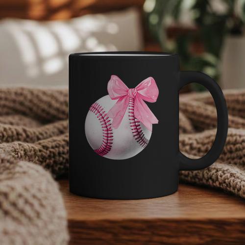Cute Coquette Baseball Pink Bow Player & Fan Girls Graphic Print Coffee Mug - Sportilla