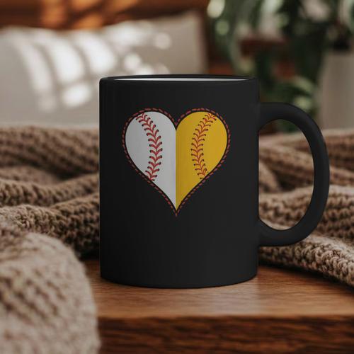 Cute Love Baseball Fast Pitch Softball Heart Baseball Mom Graphic Print Coffee Mug - Sportilla