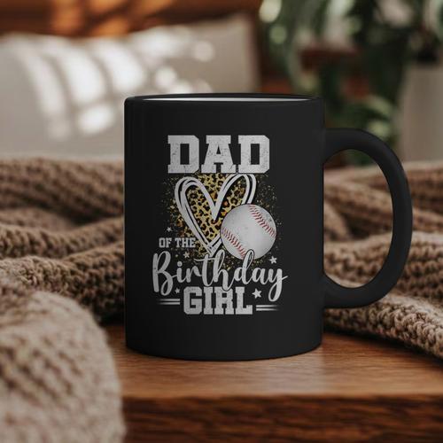 Dad Of The Birthday Girl Baseball Dad Leopard Heart Graphic Print Coffee Mug - Sportilla