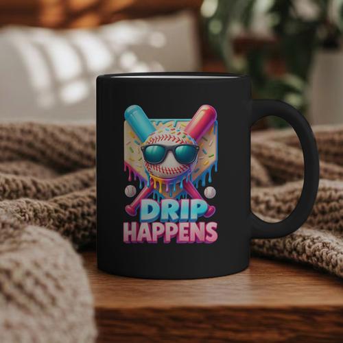 Drip Happens Baseball Ice Cream Bat And Ball With Sunglasses Graphic Print Coffee Mug - Sportilla