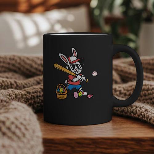 Easter Bunny Baseball Player Batter Rabbit Boys Kids Men Graphic Print Coffee Mug - Sportilla