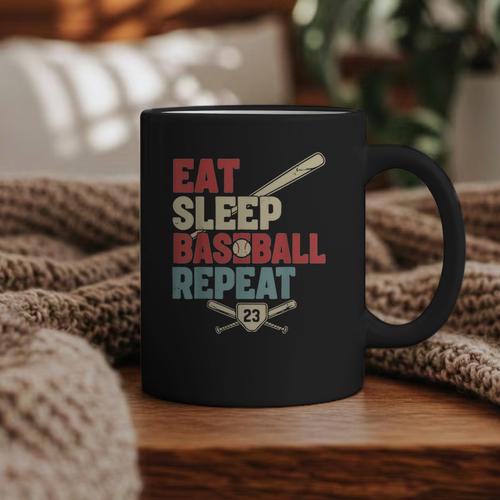 Eat Sleep Baseball Repeat Bat Ball Player Fan Graphic Print Coffee Mug - Sportilla