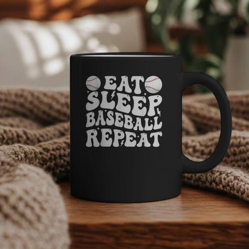 Eat Sleep Baseball Repeat Baseball Lover Baseball Mom Girls Graphic Print Coffee Mug - Sportilla