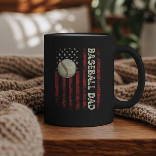 Fathers Day Baseball Dad USA Flag For Dad Men Baseball Graphic Print Coffee Mug - Sportilla