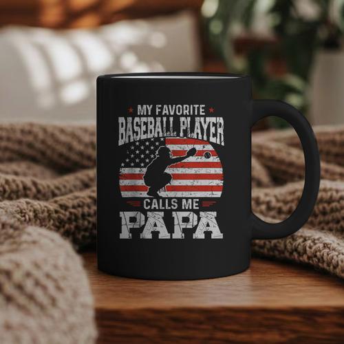 My Favorite Baseball Player Calls Me Papa Baseball Dad Graphic Print Coffee Mug - Sportilla