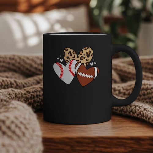 Football Baseball Heart Football Baseball Mom Graphic Print Coffee Mug - Sportilla