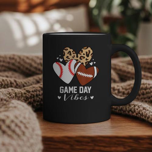 Game Day Vibes Football Baseball Mom Heart Graphic Print Coffee Mug - Sportilla