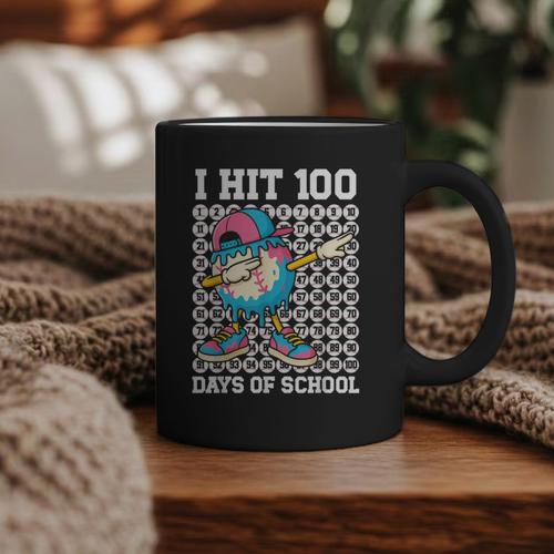 I Hit 100 Days Of School Baseball Ice Cream Drip Boys Girls Graphic Print Coffee Mug - Sportilla