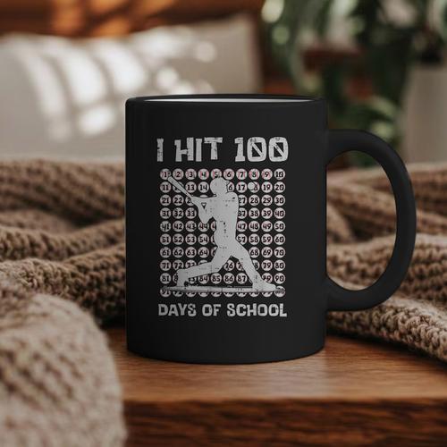 I Hit 100 Days Of School Baseball Player 100th Day Boys Kids Graphic Print Coffee Mug - Sportilla