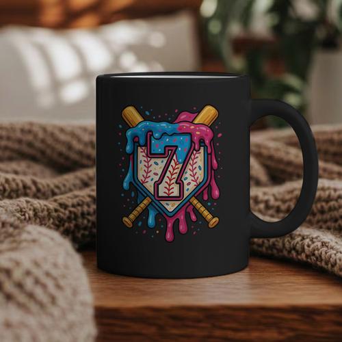 HUGvyn 7th Birthday Baseball Ice Cream Drip Number 7 Kid Boy Graphic Print Coffee Mug - Sportilla