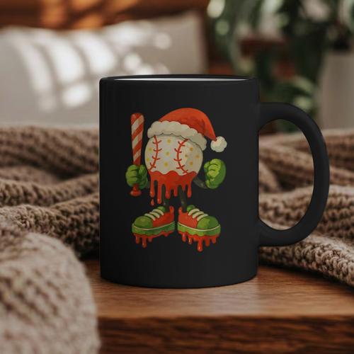 Ice Cream Drip Baseball Christmas Baseball Drip Candy Cane Graphic Print Coffee Mug - Sportilla