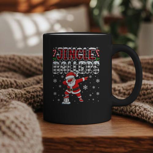 Jingle Ballers Plaid Santa Dabbing Baseball Christmas Graphic Print Coffee Mug - Sportilla
