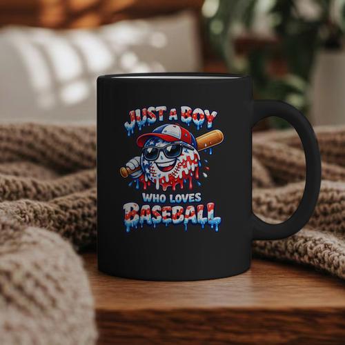 Just A Boy Who Loves Baseball Patriotic Drip For Youth Boys Graphic Print Coffee Mug - Sportilla