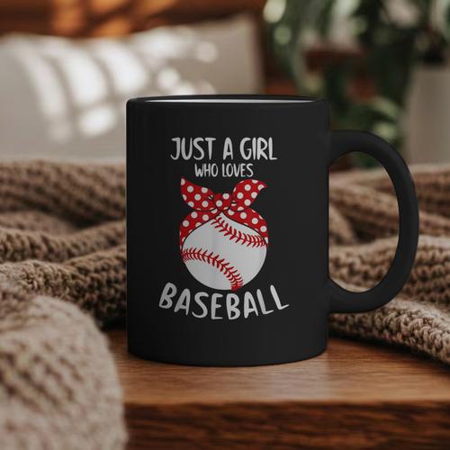 Just A Girl Who Loves Baseball Cute Retro Baseball Lover Graphic Print Coffee Mug - Sportilla