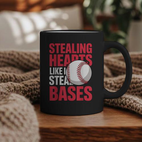 Kids Stealing Hearts Like I Steal Bases Cute Baseball Boys Graphic Print Coffee Mug - Sportilla