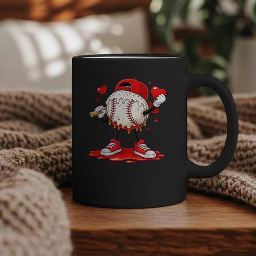 Kids Valentine Baseball Boys Valentines Day Tee Graphic Print Coffee Mug - Sportilla