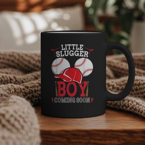 Little Slugger Boy Coming Soon Baby Announcement Baseball Graphic Print Coffee Mug - Sportilla