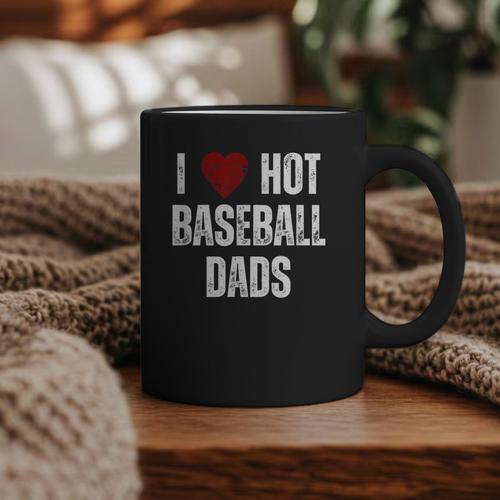 I Love Hot Baseball Dads Red Hearts Graphic Print Coffee Mug - Sportilla