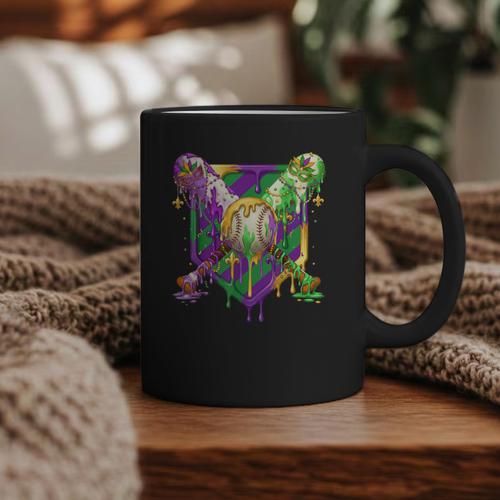 Mardi Gras Ice Cream Drip Baseball Sports For Men Women Kids Graphic Print Coffee Mug - Sportilla