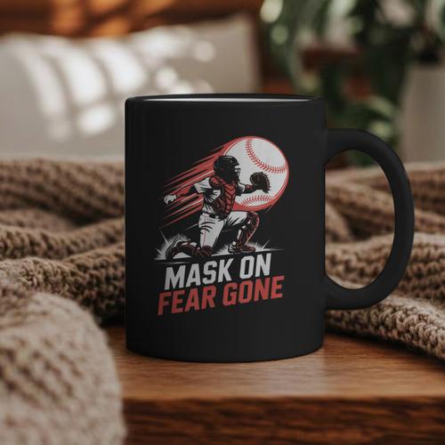 Mask On Fear Gone Baseball Catcher Softball Graphic Print Coffee Mug - Sportilla