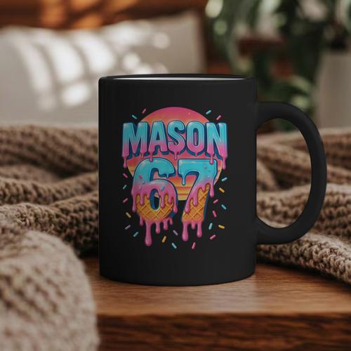 Mason 67 Costume Ice Cream Baseball Drip 6 7 Meme Six Seven Graphic Print Coffee Mug - Sportilla