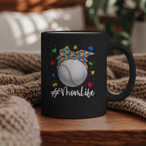 Messy Ball Puzzle Baseball Mom Life Autism Awareness Month Graphic Print Coffee Mug - Sportilla