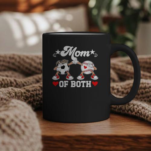 Mom Of Both Soccer Baseball Mom Of A Baseball Soccer Player Graphic Print Coffee Mug - Sportilla