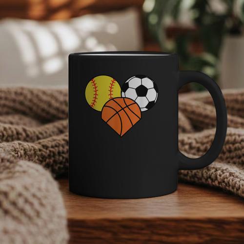 Mom Sports Heart Soccer Basketball Baseball Softball Graphic Print Coffee Mug - Sportilla