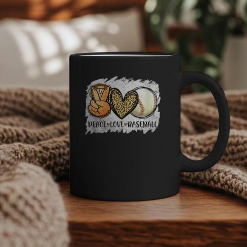 Peace Love Baseball Mom Leopard Print Mother's Day Graphic Print Coffee Mug - Sportilla