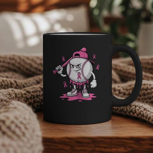 Pink Ribbon Baseball Breast Cancer Awareness Graphic Print Coffee Mug - Sportilla