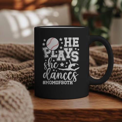 He Plays She Dances Mom Of Both Dancing And Baseball Mom Graphic Print Coffee Mug - Sportilla