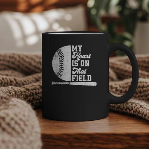 Proud Baseball Dad Fan My Heart Is On That Baseball Field Graphic Print Coffee Mug - Sportilla